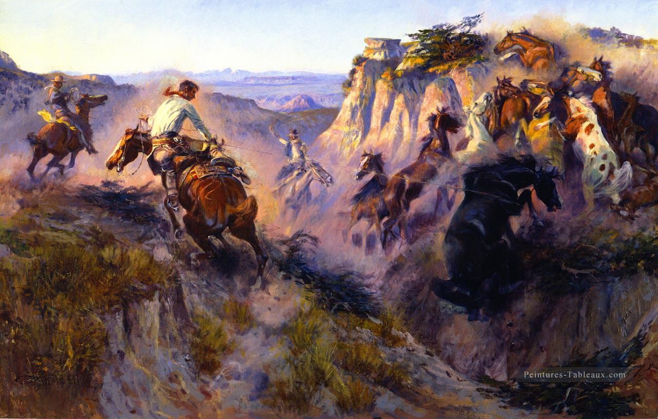 chasseurs de chevaux sauvages no 2 1913 Charles Marion Russell Peintures à l'huile